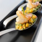 Honey Chipotle Shrimp with Mango Avocado Salsa in a Tasting Spoon