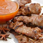 Spice Grilled Steak Skewers with Peach Bourbon Sauce