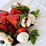 Strawberry Caprese Skewers with Fresh Mozzarella, Mint, & Balsamic Glaze