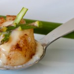 Scallop Benedict with Southern Grits and Hollandaise Sauce on a Tasting Spoon
