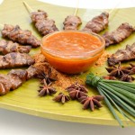 Spice Grilled Steak Skewers with a Peach Bourbon Sauce