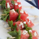 Spicy Watermelon Salad Skewers with Feta and Arugula